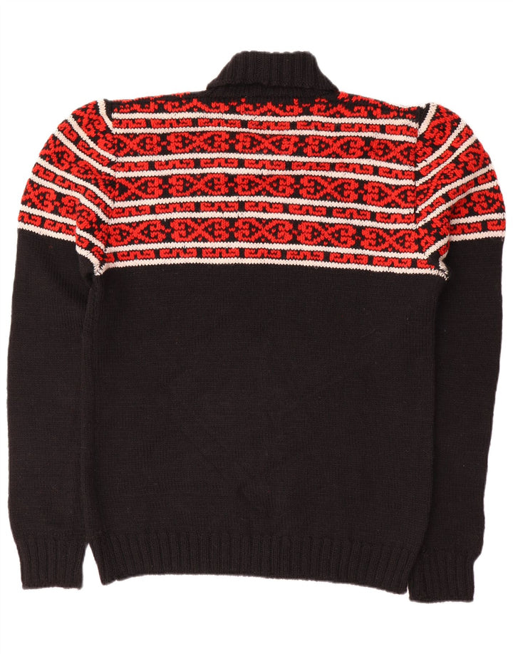 Vintage muški džemper s rol izrezom Srednje crni Fair Isle