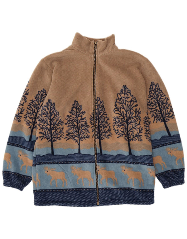 VINTAGE ženska jakna od flisa UK 14/16 veliki bež poliester sa životinjskim printom