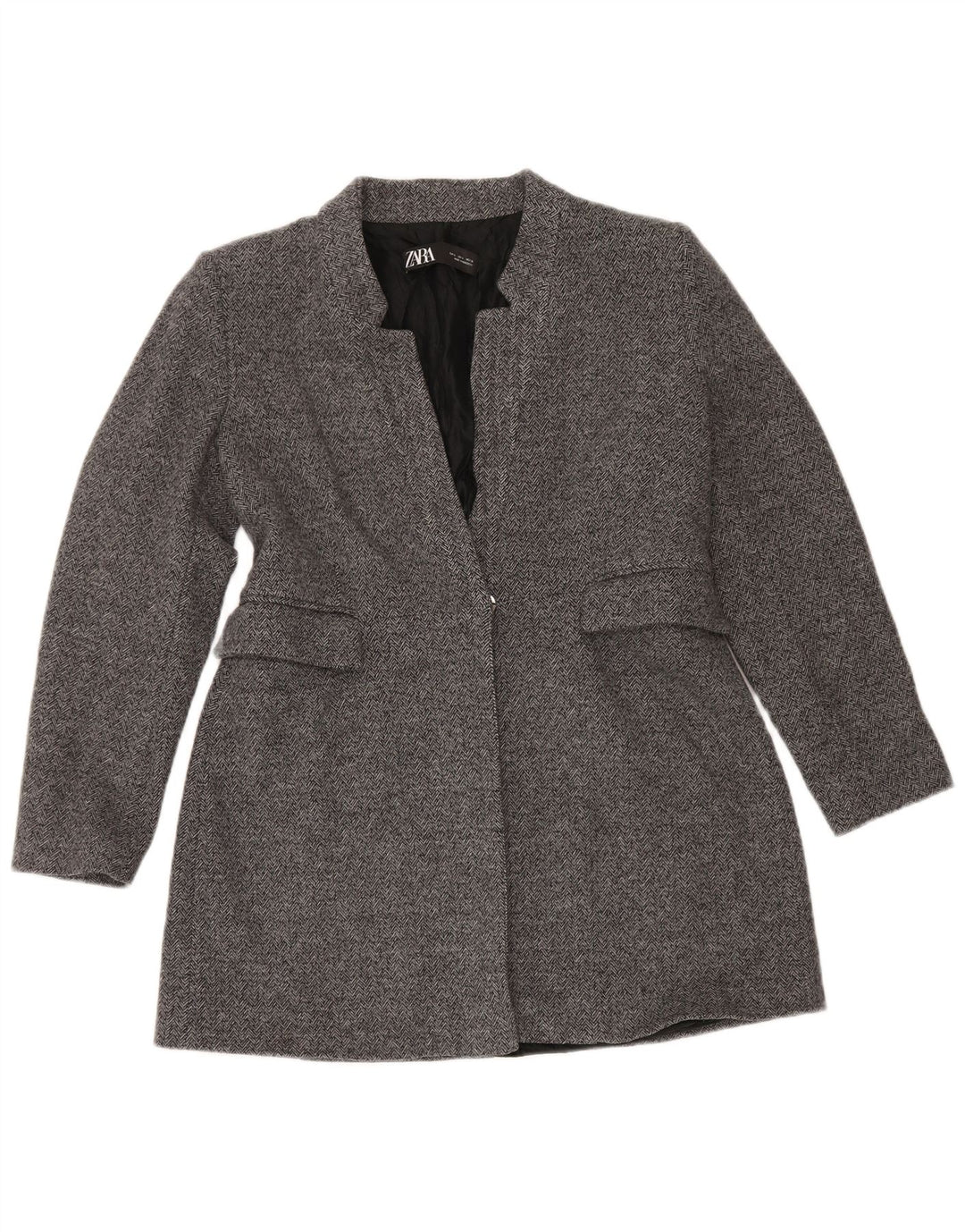 Zara ženski sako sa 1 gumbom UK 16 Large Grey Riblja kost Pamuk