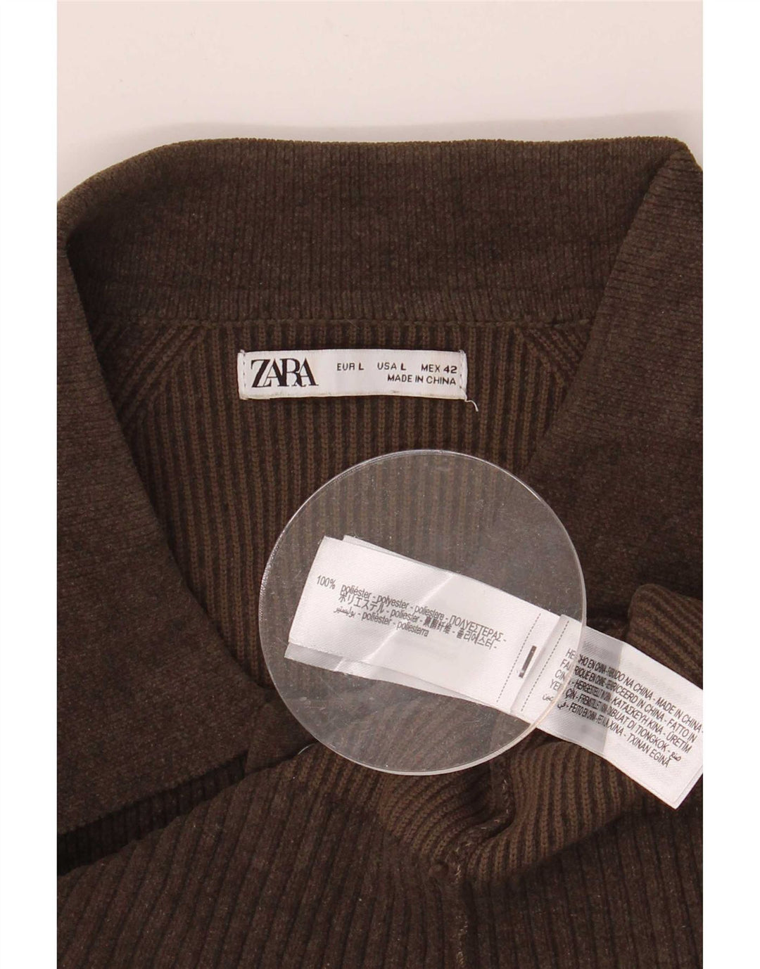 Zara muški pulover s polo ovratnikom, veliki smeđi poliester