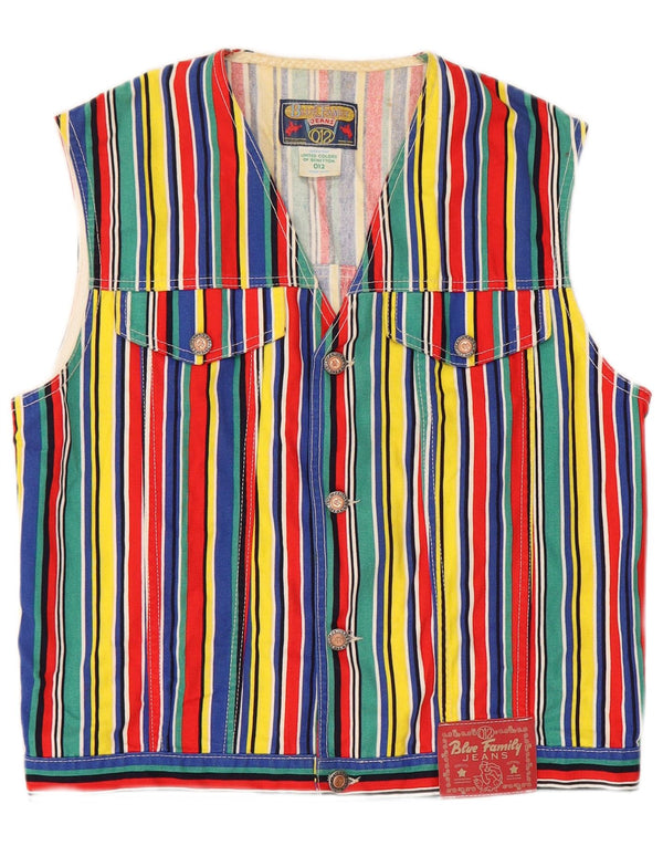Benetton ženski plavi obiteljski prsluk UK 18 XL raznobojni prugasti pamuk