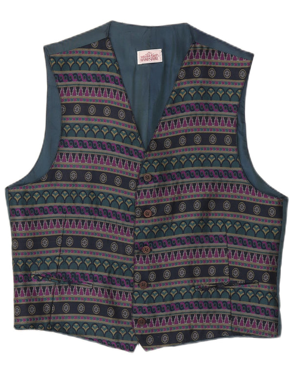 Vintage muški prsluk XL tamnoplavi geometrijski poliester