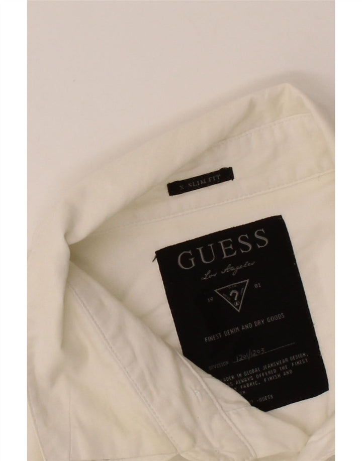 GUESS Mens Slim Fit Shirt Large White Cotton Vintage Guess and Second-Hand Guess from Messina Hembry 