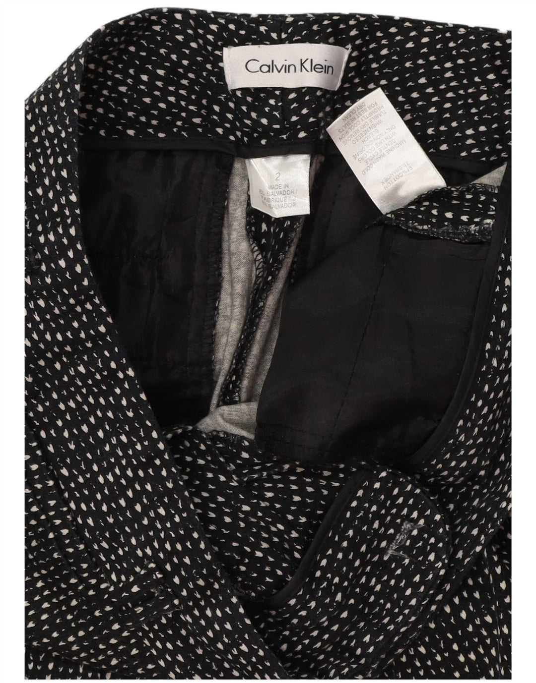 CALVIN KLEIN Ženske uske ležerne hlače US 2 XS W28 L28 crne na točkice