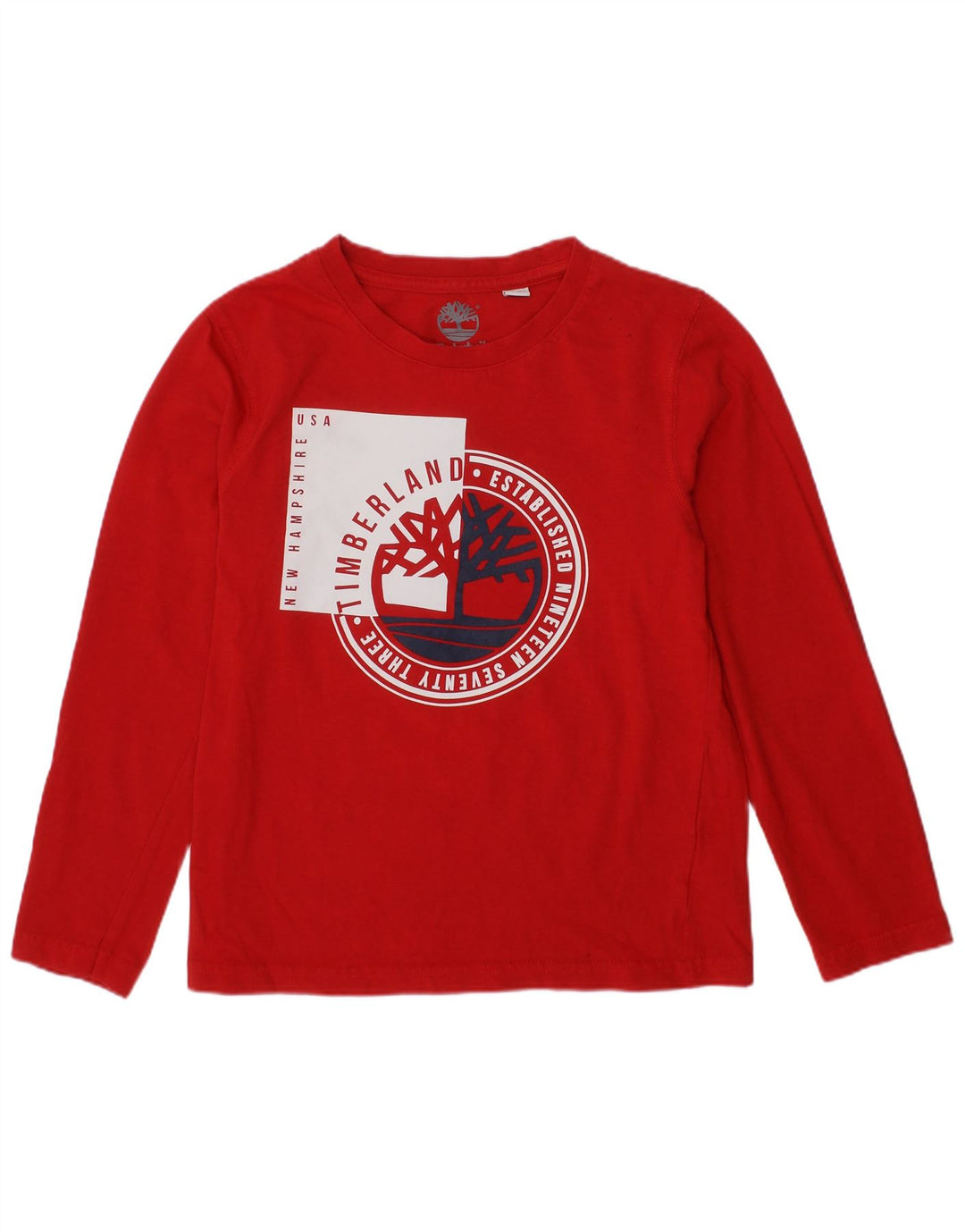 TIMBERLAND Boys Graphic Top Long Sleeve 7-8 Years Red Cotton