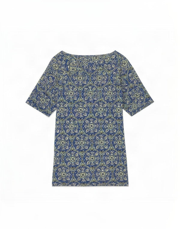 Marks & Spencer Ženska majica kratkih rukava UK 22 3XL Plavi cvjetni pamuk