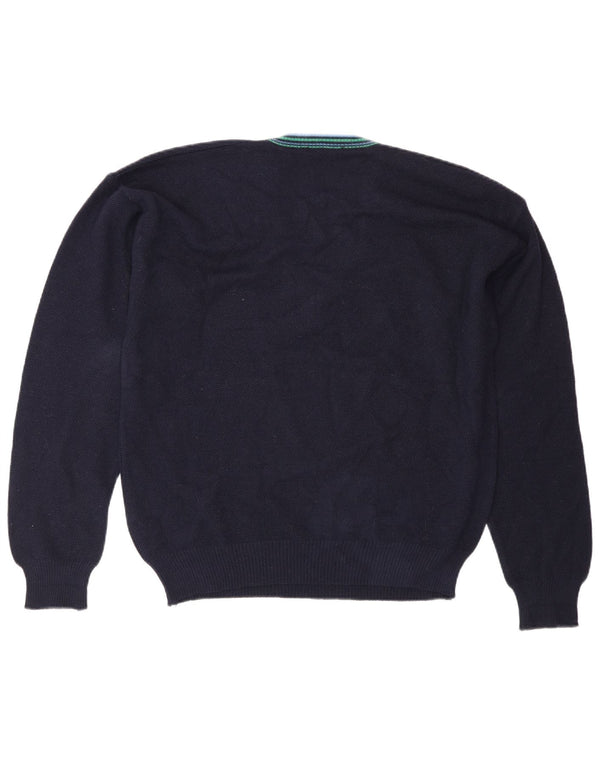 Vintage Mens V-Neck Jumper Sweater IT 50 Medium Navy Blue Wool