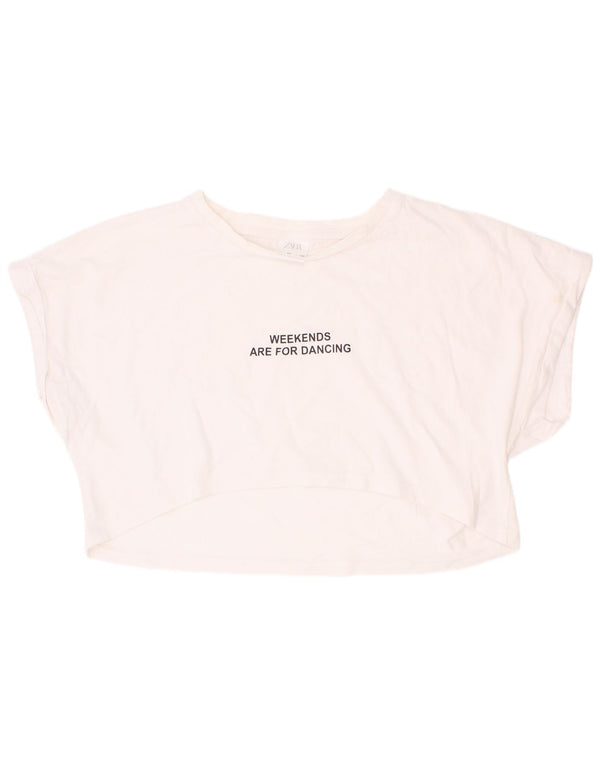 Zara Girls Crop Graphic T-Shirt Top 9-10 Years Bijela