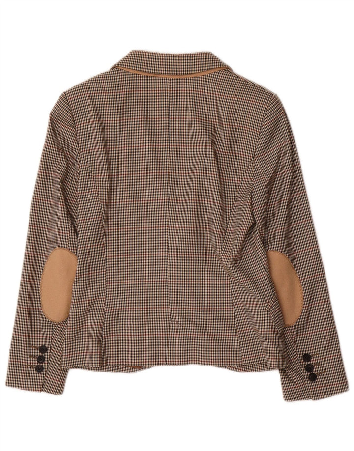 ZARA Womens Crop 1 Button Blazer Jacket UK 12 Medium Brown Houndstooth
