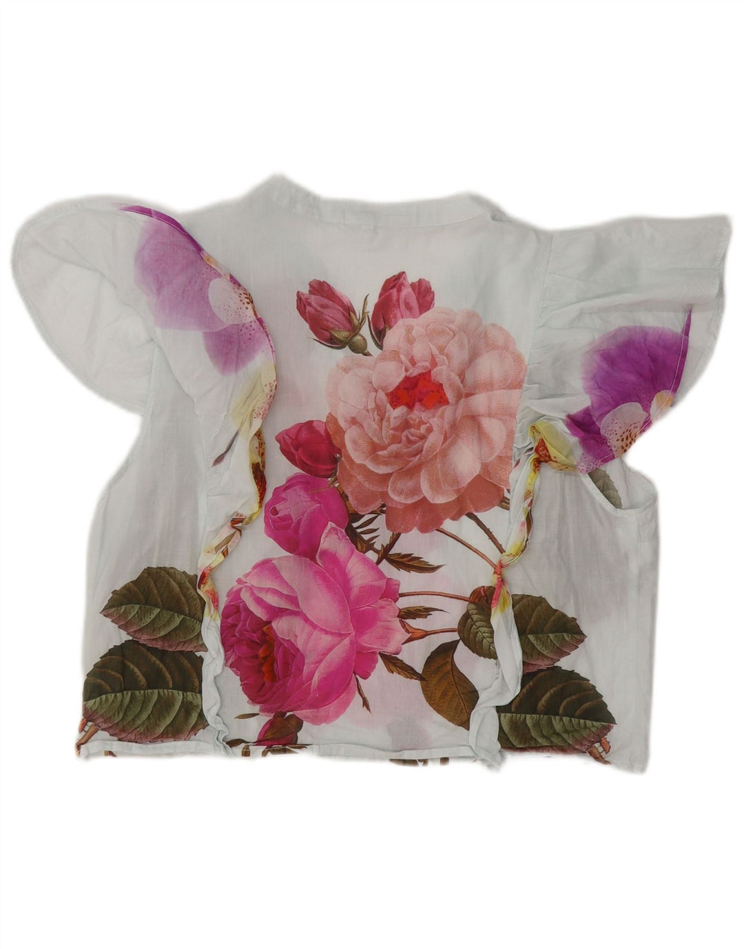 DESIGUAL Ženska bluza s prednjim vrhom s kratkim volanima UK 18 XL Bijeli cvjetni pamuk