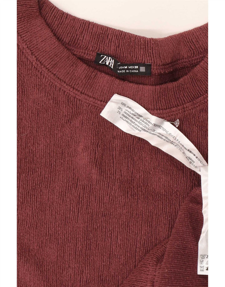 Zara ženska majica s dugim rukavima od velura UK 14 Srednji bordo poliester
