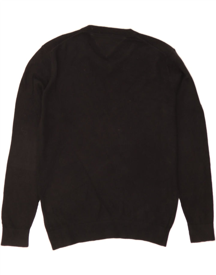 TOMMY HILFIGER Mens V-Neck Jumper Sweater Medium Black Cotton Vintage Tommy Hilfiger and Second-Hand Tommy Hilfiger from Messina Hembry 
