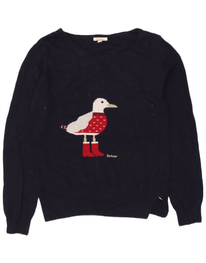 BARBOUR Ženski džemper s veznim izrezom UK 10 Mali tamnoplavi vuneni