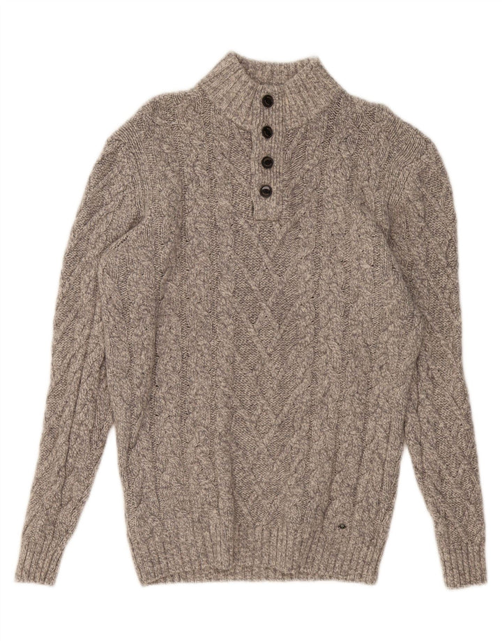 WESTBURY Muški džemper s dugmadima i ovratnikom srednje sive vune