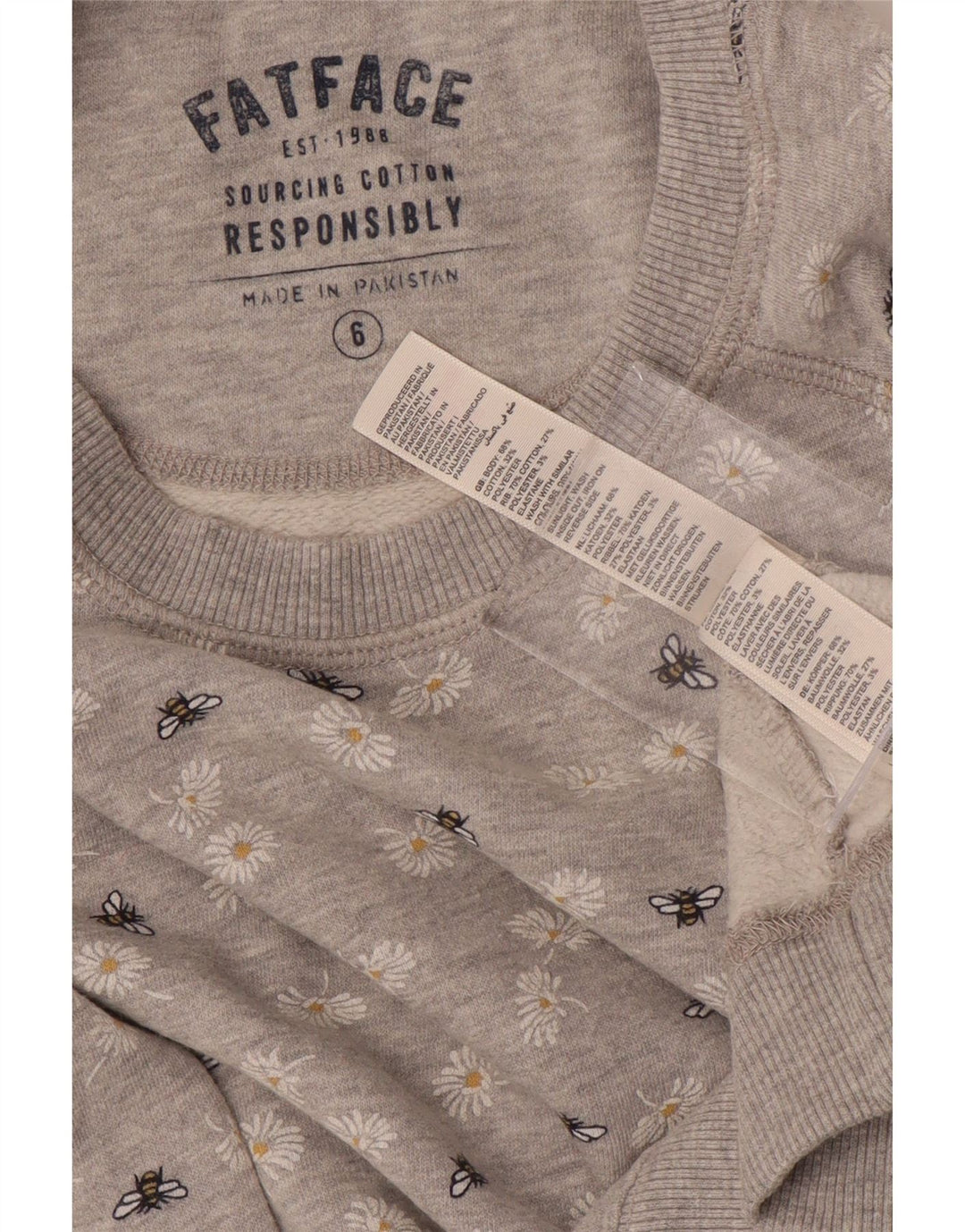 FAT FACE Ženska majica s kratkim rukavima UK 6 XS Sivi cvjetni pamuk