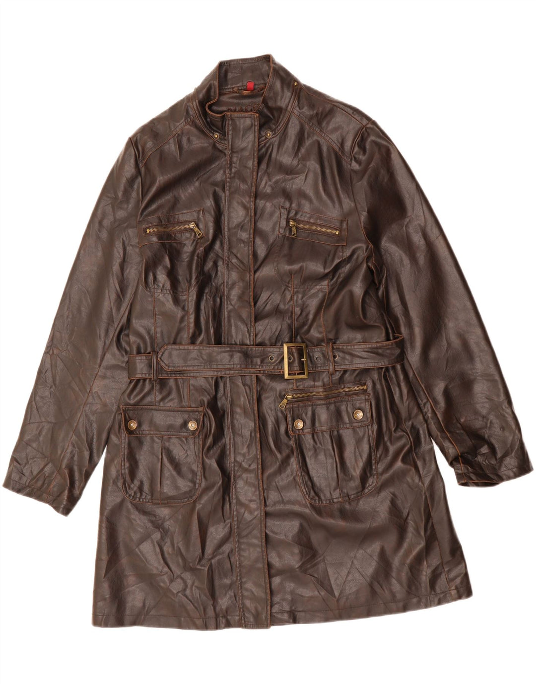 BIAGGINI Womens Oversized Leather Coat IT 48 XL Brown