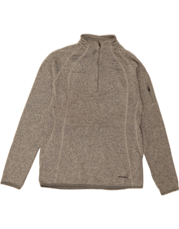 EDDIE BAUER Womens Zip Neck Sweatshirt Jumper UK 14 Medium Grey Flecked Vintage Eddie Bauer and Second-Hand Eddie Bauer from Messina Hembry 