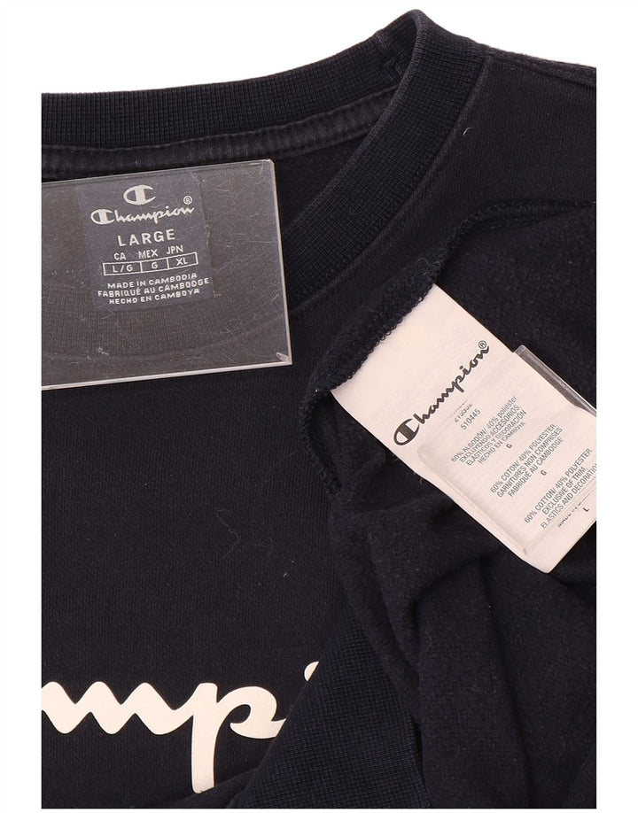 CHAMPION Mens Graphic Sweatshirt Jumper Large Navy Blue Cotton