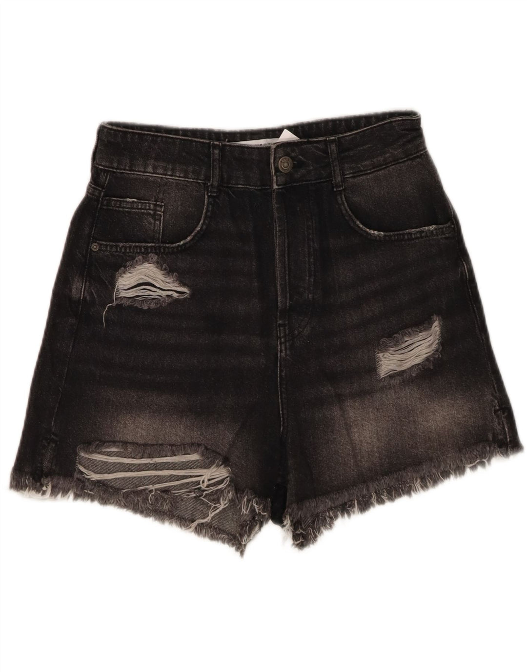 ZARA Womens Distressed Denim Shorts EU 38 Small W28 Black Cotton
