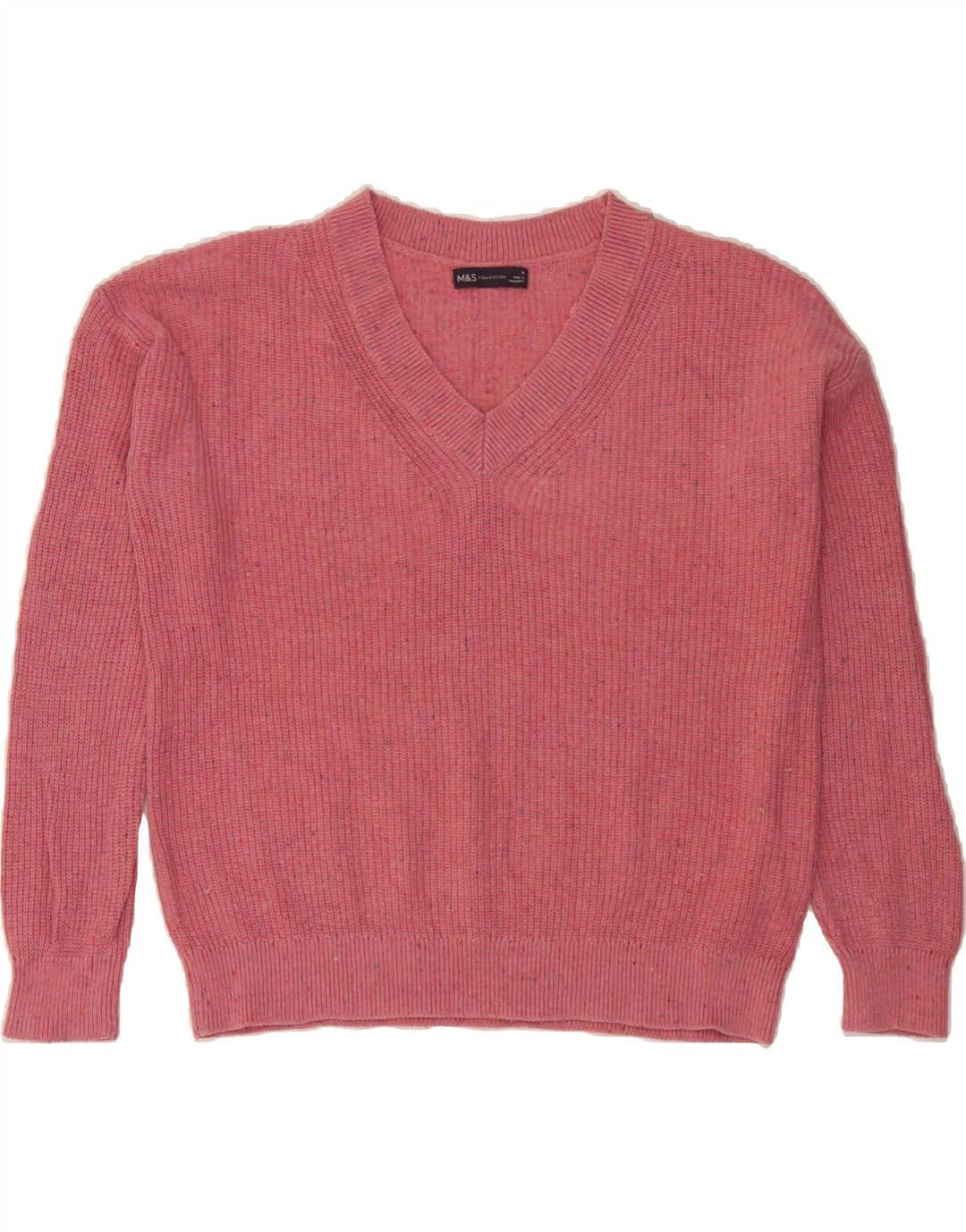 MARKS & SPENCER Womens V-Neck Jumper Sweater UK 14 Medium Pink Flecked Vintage Marks & Spencer and Second-Hand Marks & Spencer from Messina Hembry 
