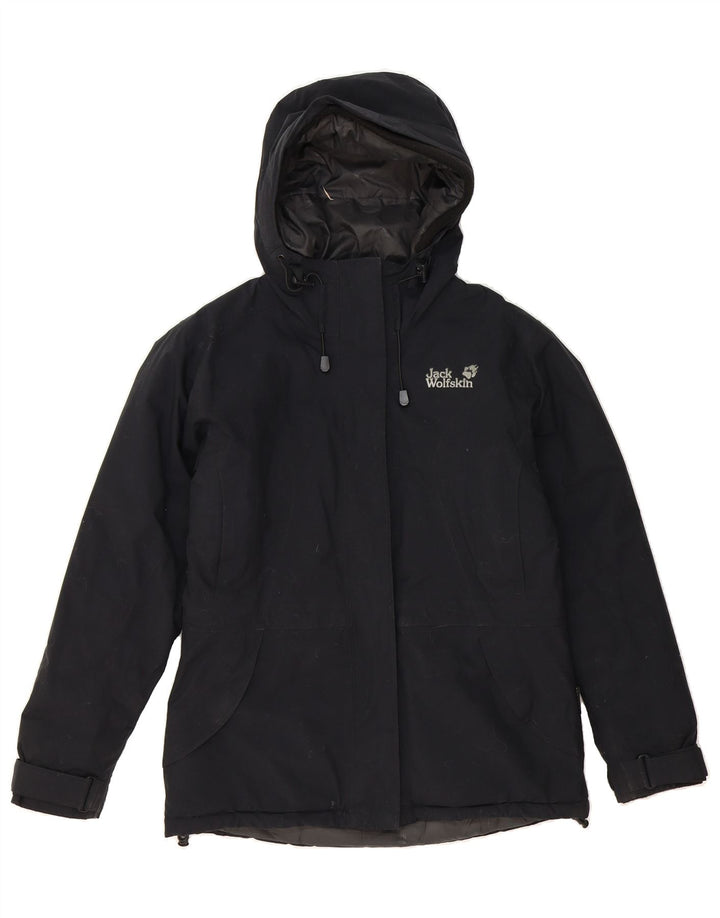 JACK WOLFSKIN Womens Hooded Windbreaker Jacket UK 12 Medium  Navy Blue Vintage Jack Wolfskin and Second-Hand Jack Wolfskin from Messina Hembry 
