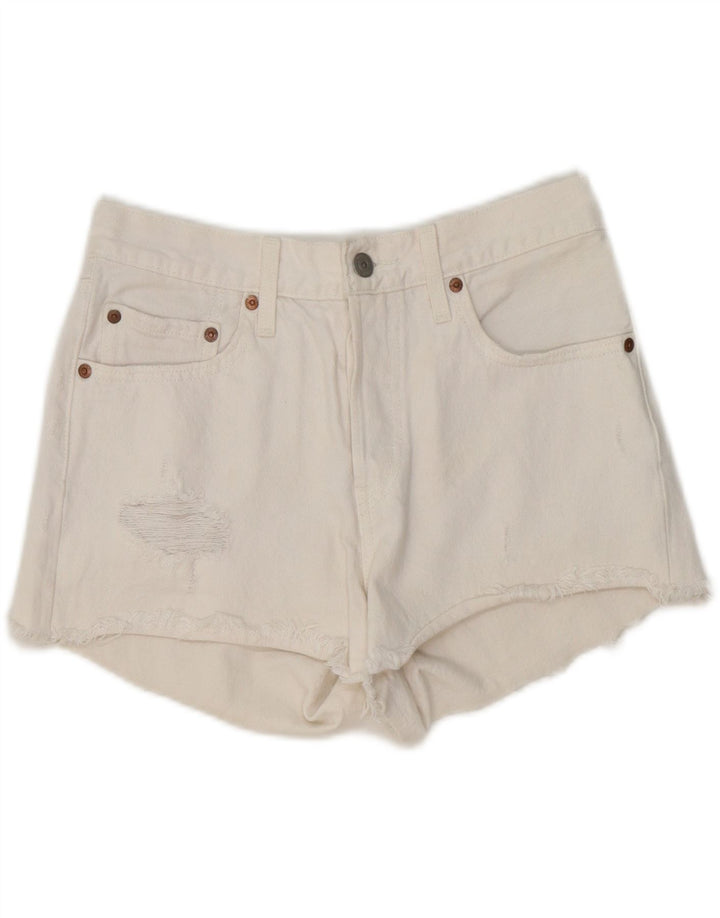 LEVI'S Womens Distressed Denim Shorts W27 Small White Cotton Vintage Levi's and Second-Hand Levi's from Messina Hembry 