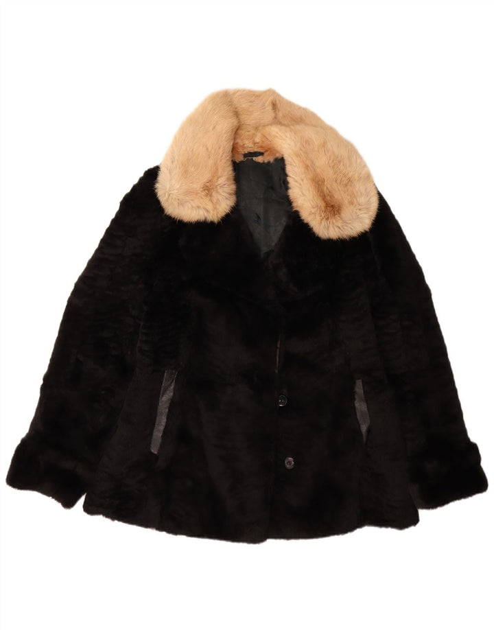 VINTAGE ženska jakna od umjetnog krzna UK 14 srednje crna