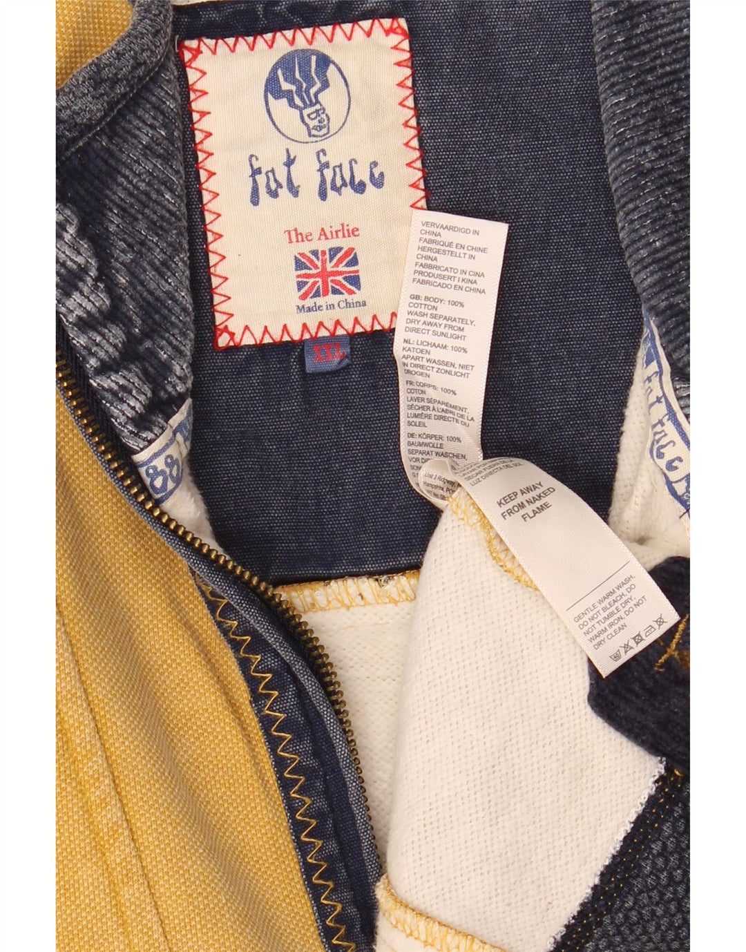 Fat Face muški džemper s izrezom i patentnim zatvaračem 2XL, žuti pamuk