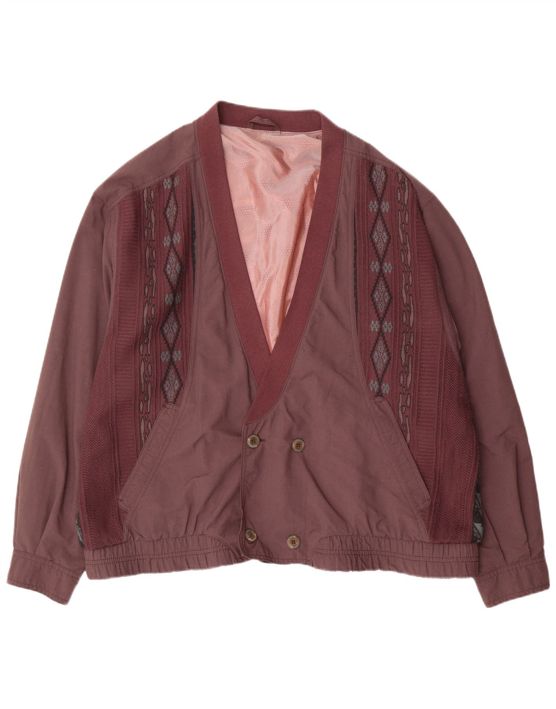 Vintage muška bomber jakna s dvorednim kopčanjem IT 54 2XL ljubičasta geometrijska