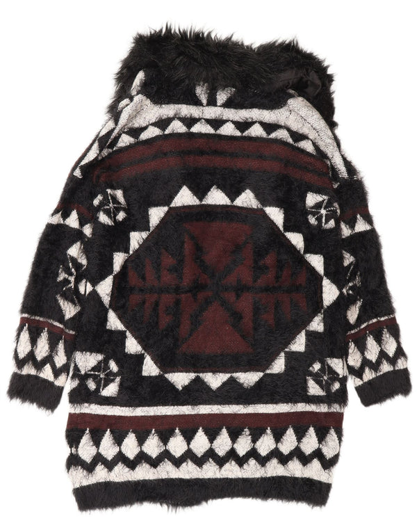 Topshop Womens Longline Cardigan Sweater UK 8 Small Black Geometric