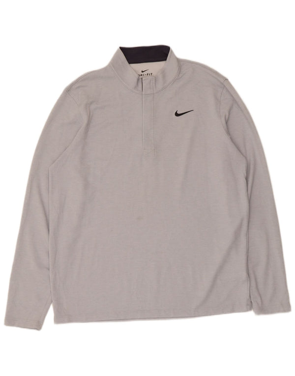 Nike Mens Dri Fit Standard Zip Neck Pullover Top Large Grey