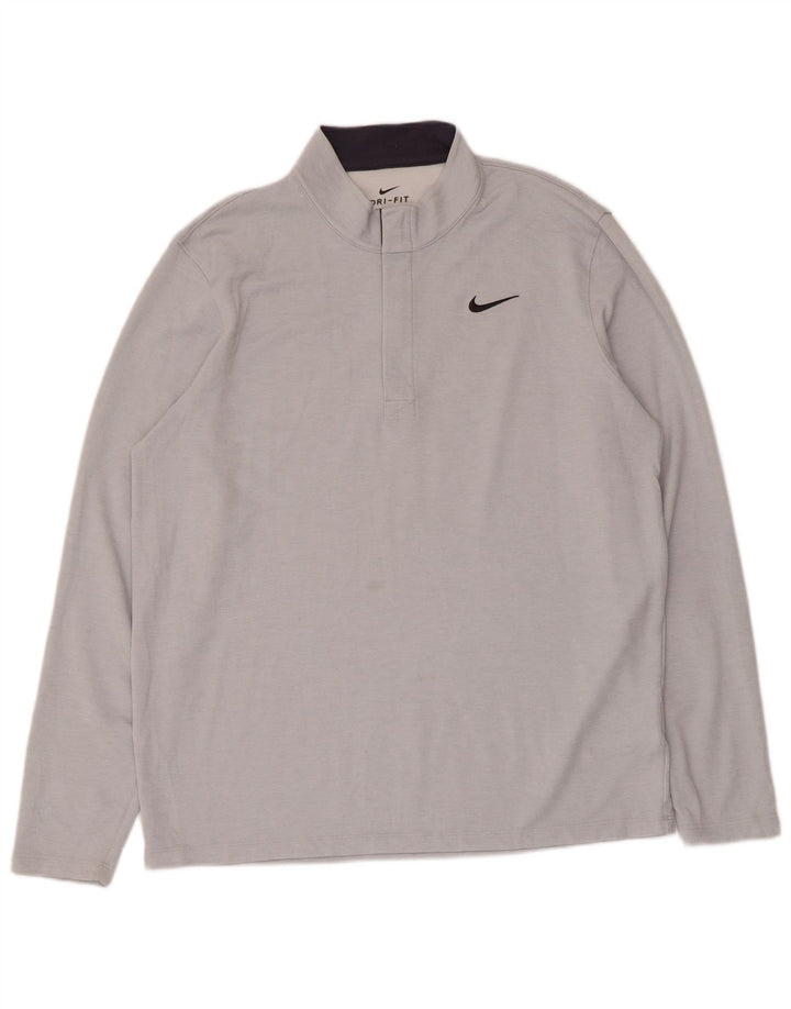 Nike Mens Dri Fit Standard Zip Neck Pullover Top Large Grey