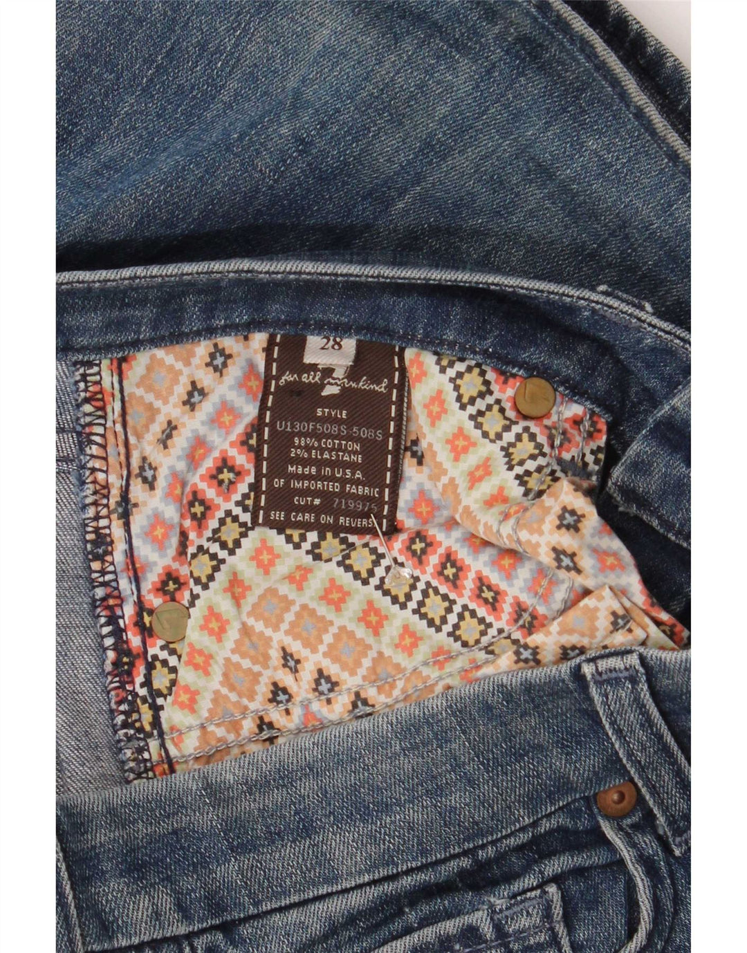 7 For All Mankind Ženske lepršave traperice W32 L34 Plavi pamuk
