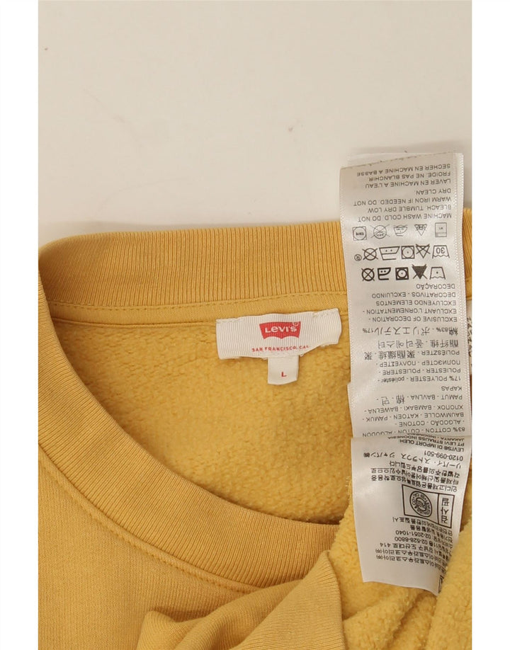 LEVI'S Womens Oversized Crop Graphic Sweatshirt Jumper UK 14 Large Yellow Vintage Levi's and Second-Hand Levi's from Messina Hembry 