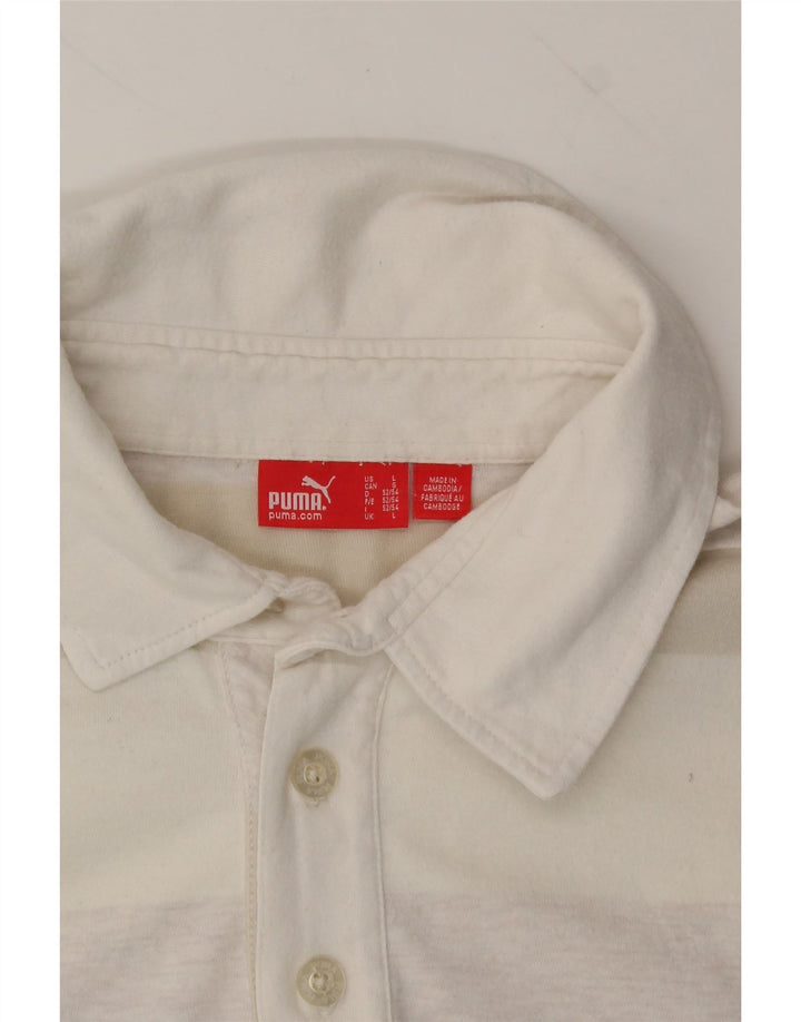 PUMA Mens Polo Shirt Large Beige Striped Cotton Vintage Puma and Second-Hand Puma from Messina Hembry 