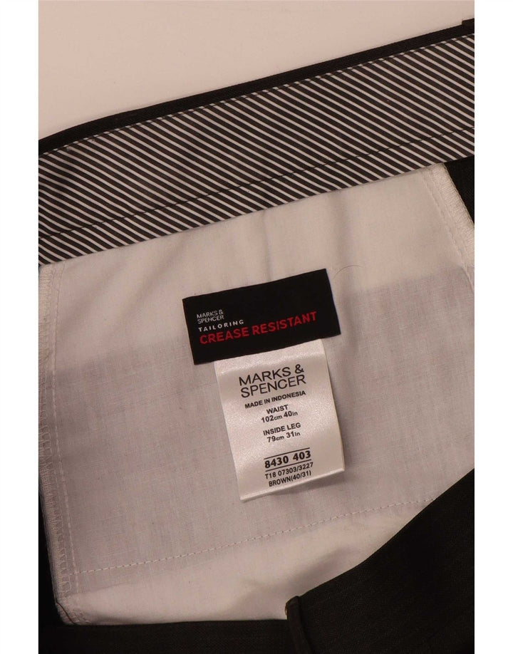 Marks & Spencer muške hlače s štipaljkama W40 L31 smeđi prugasti poliester