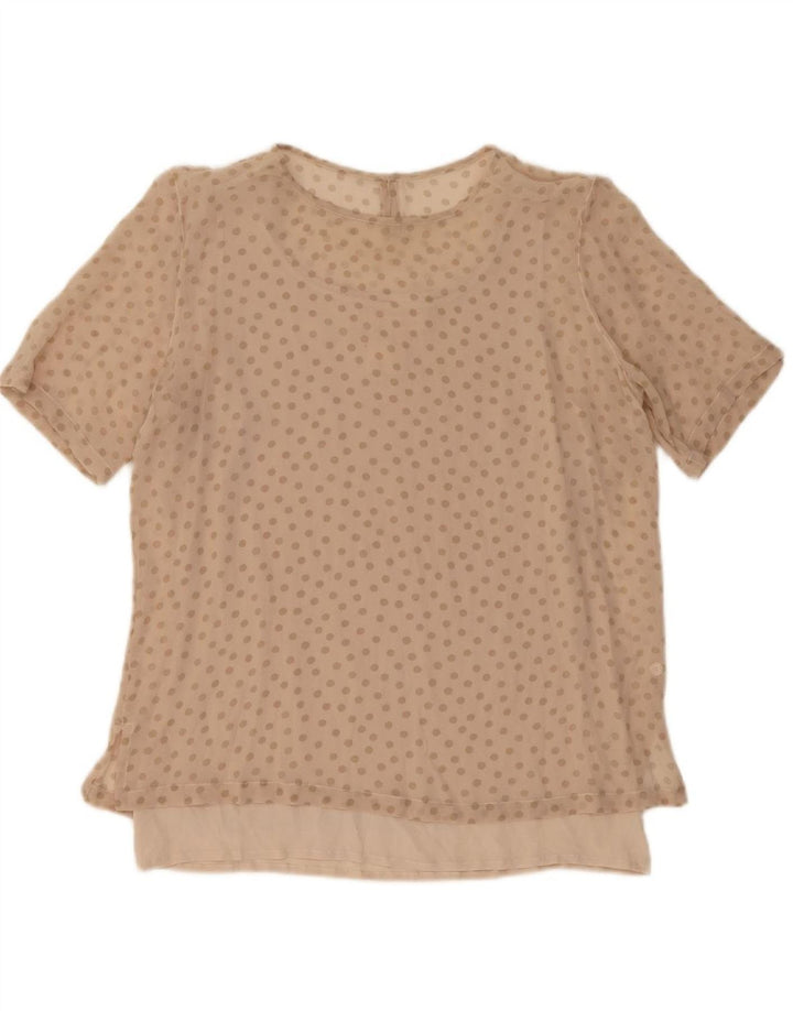 LES COPAINS Womens Blouse Top IT 42 Medium Beige Polka Dot Silk