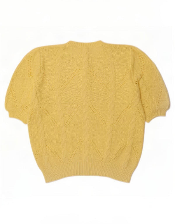 Vintage ženski džemper s dugmadima i izrezom kratkih rukava UK 18 XL žuta