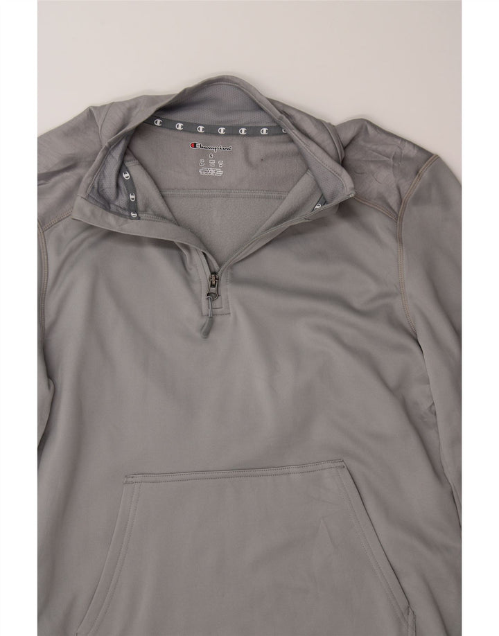 CHAMPION Mens Zip Neck Sweatshirt Jumper Small Grey Polyester Vintage Champion and Second-Hand Champion from Messina Hembry 