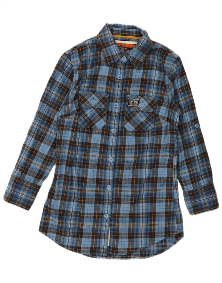SUPERDRY ženska flanelska košulja 3/4 rukava UK 10 plavi karirani pamuk