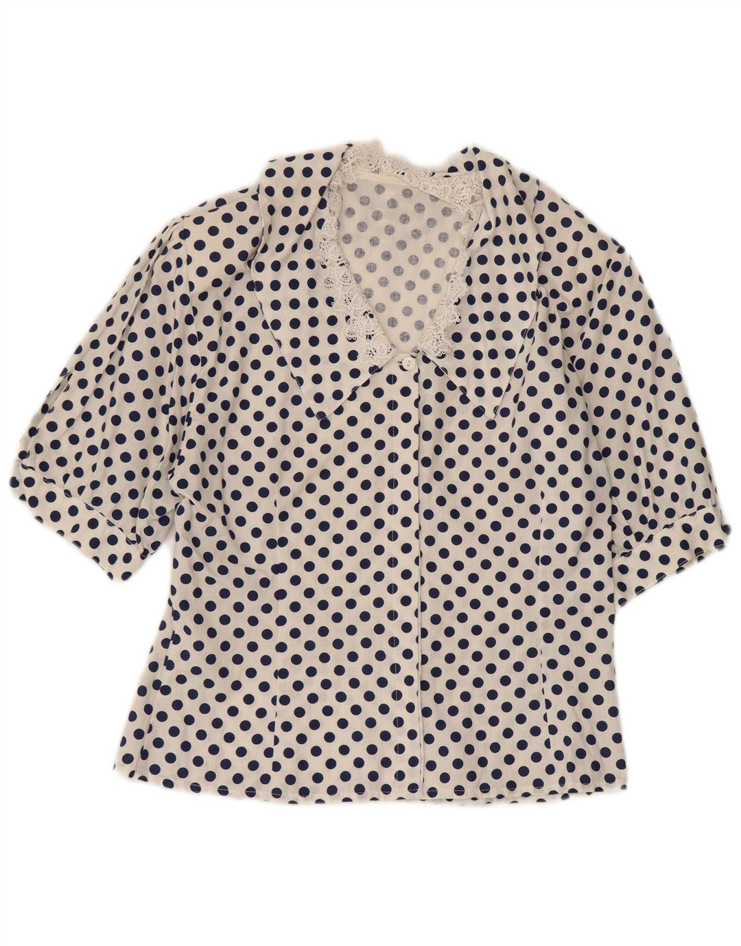 VINTAGE Ženska košulja bluza 1/2 rukava UK 12 srednje bijele točkice