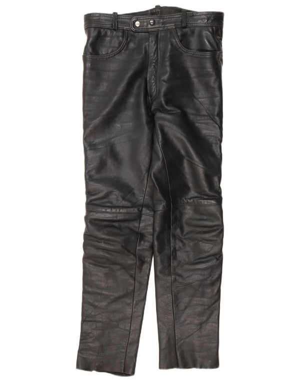 VINTAGE Mens Straight Leather Trousers W30 L30 Black