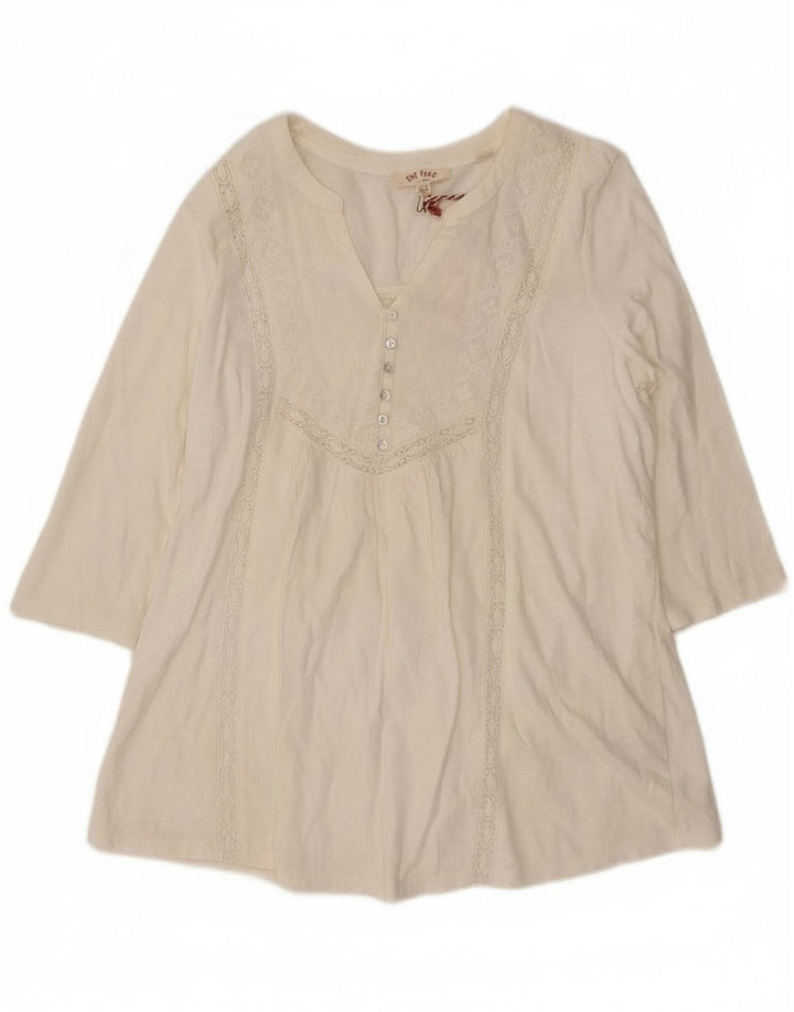 Fat Face Ženski gornji dio bluze 3/4 rukava UK 12 Srednje bijeli pamuk