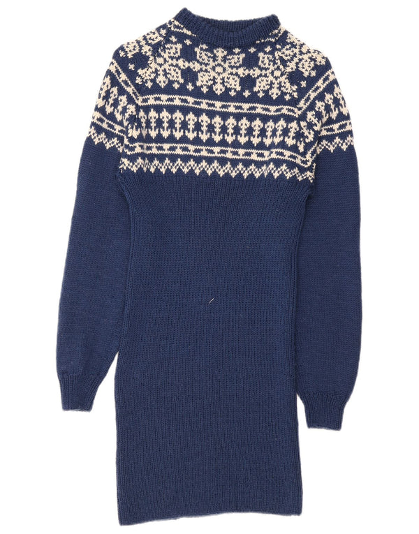 Vintage ženska džemper haljina dugih rukava UK 10 Small Blue Fair Isle