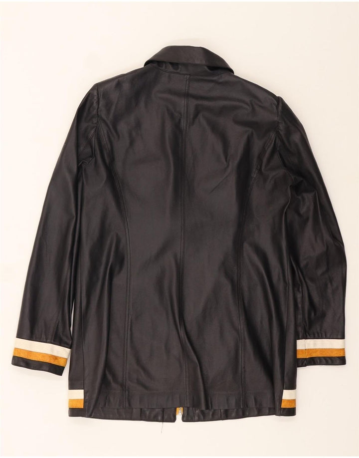 VINTAGE Womens Faux Leather Jacket IT 46 Large Black Colourblock Polyester Vintage Vintage and Second-Hand Vintage from Messina Hembry 