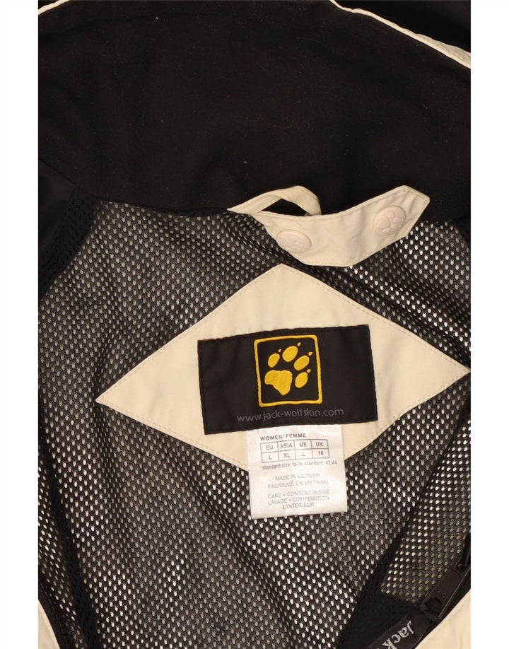 JACK WOLFSKIN Womens Hooded Rain Jacket UK 16 Large Beige Colourblock