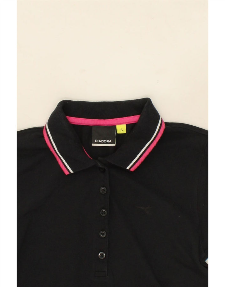 DIADORA Womens Polo Shirt UK 10 Small Black Vintage Diadora and Second-Hand Diadora from Messina Hembry 