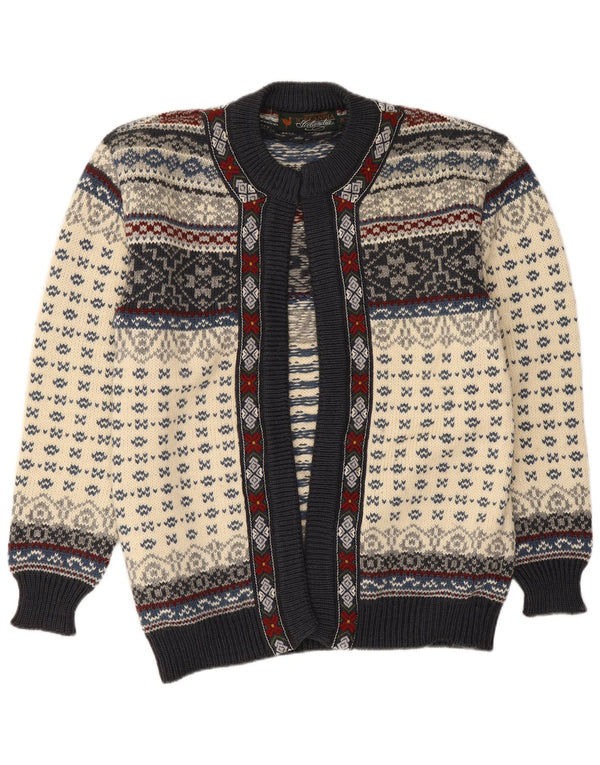 Icelandia Womens Open Cardigan Sweater UK 14 Medium Off White Fair Isle
