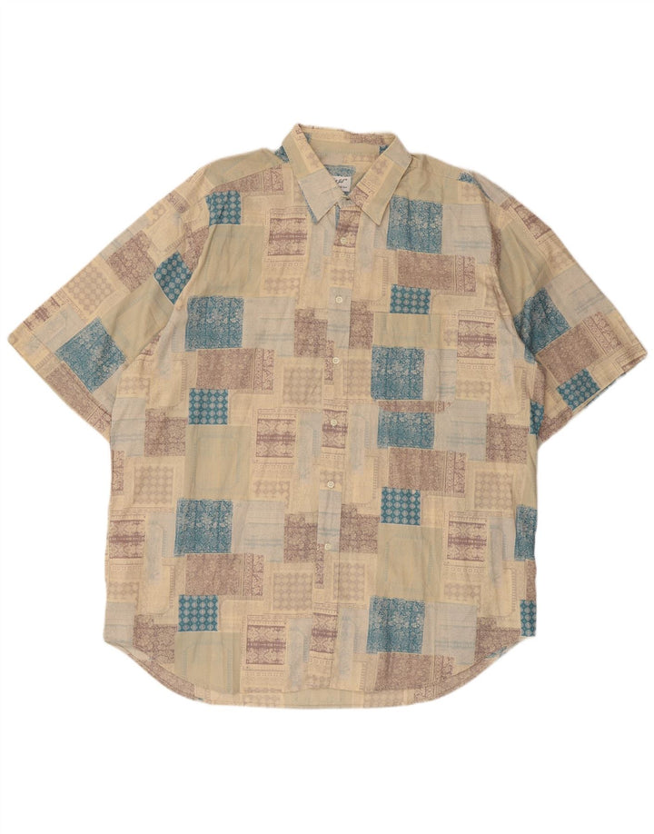 Vintage muška košulja kratkih rukava XL bež patchwork boje