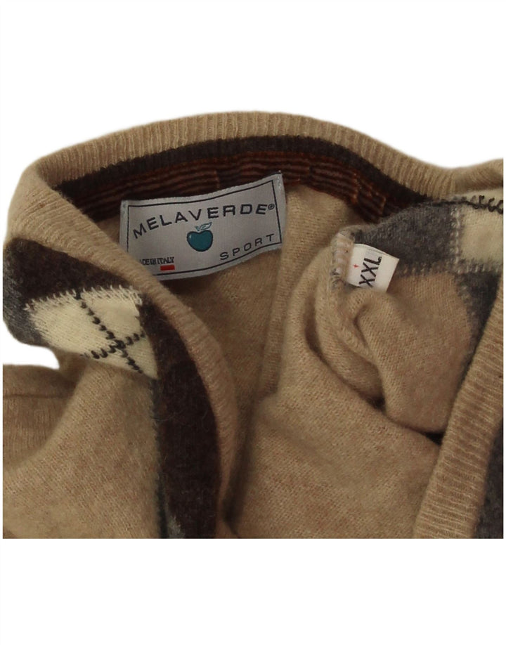 Melaverde muški džemper s V-izrezom 2XL Bež Argyle/Diamond Wool